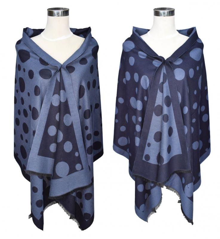 Scarf Shawl Viscos fleecy Points Dark Blue Light Blue